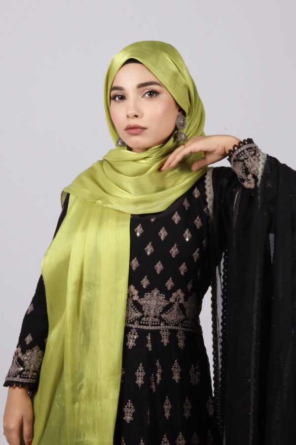 Lime Gold Organza Shimmer Hijab
