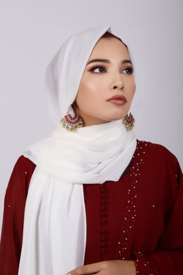 White Glitter Chiffon Hijab