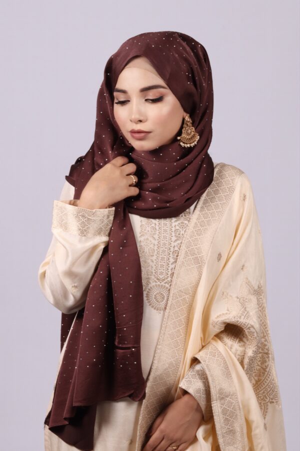 Brown Rhinestone Silk Hijab