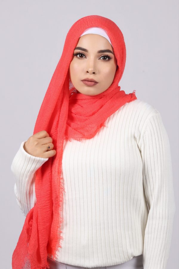 Coral Punch Crinkled Cotton Hijab
