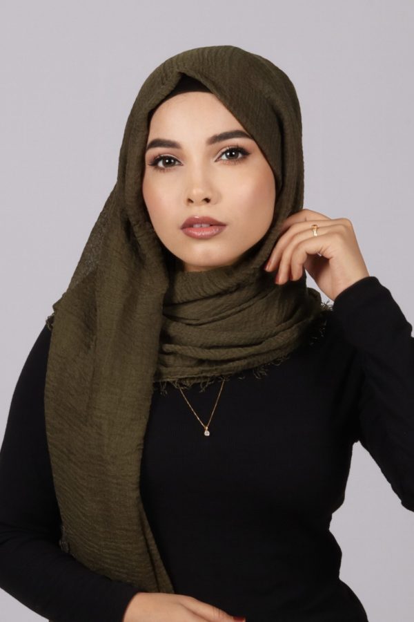 Olive Crinkled Cotton Hijab