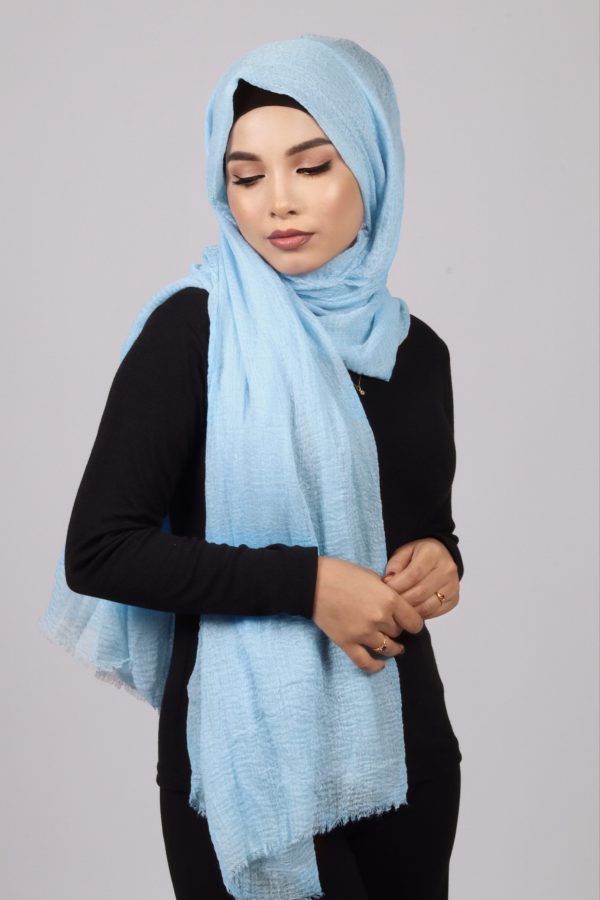 Ice Blue Crinkled Cotton Hijab