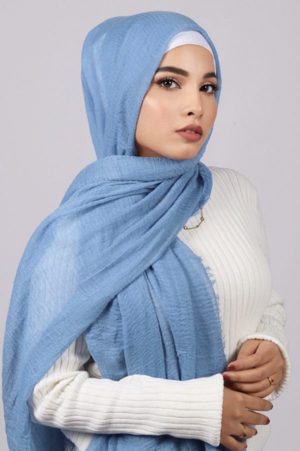 Linen Blue Crinkled Cotton Hijab