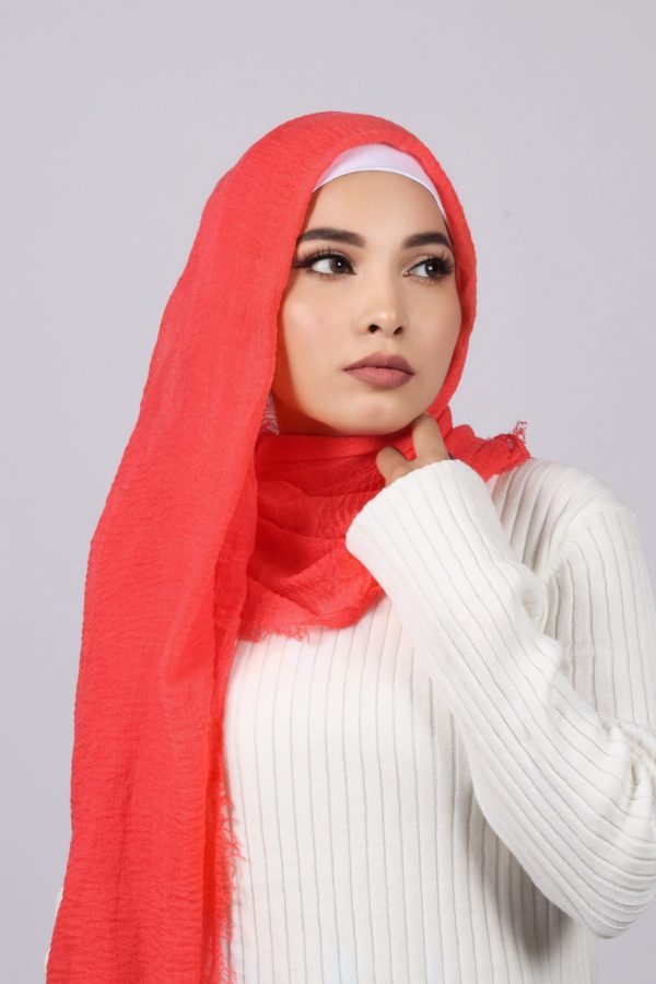 Coral Punch Crinkled Cotton Hijab
