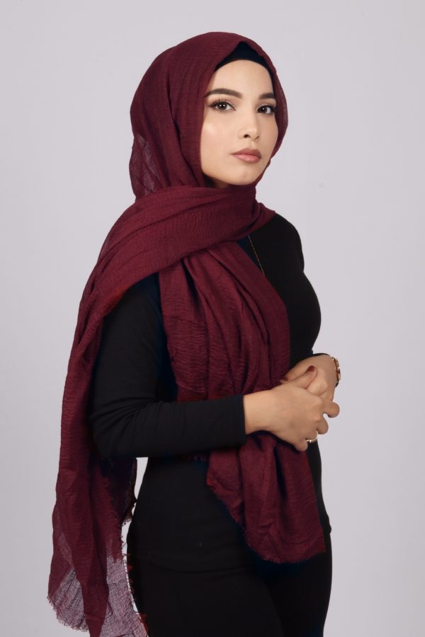 Wine Crinkled Cotton Hijab