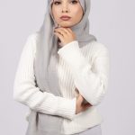 Powder Grey Crinkled Cotton Hijab Image