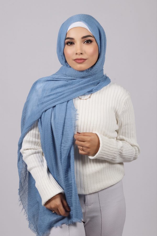 Linen Blue Crinkled Cotton Hijab