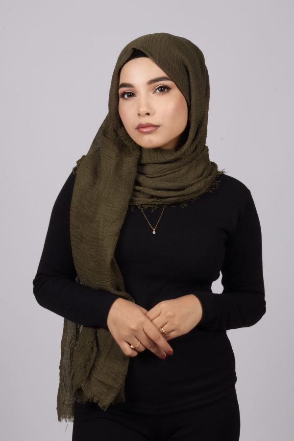 Olive Crinkled Cotton Hijab