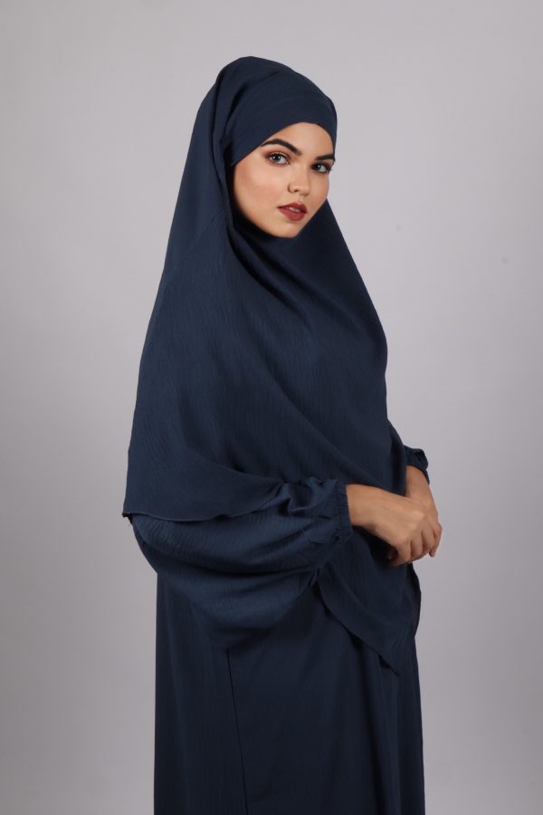 Elyssa Premium Crinkled Cotton Jazz Abaya Set with complimentary Khimar - Denim